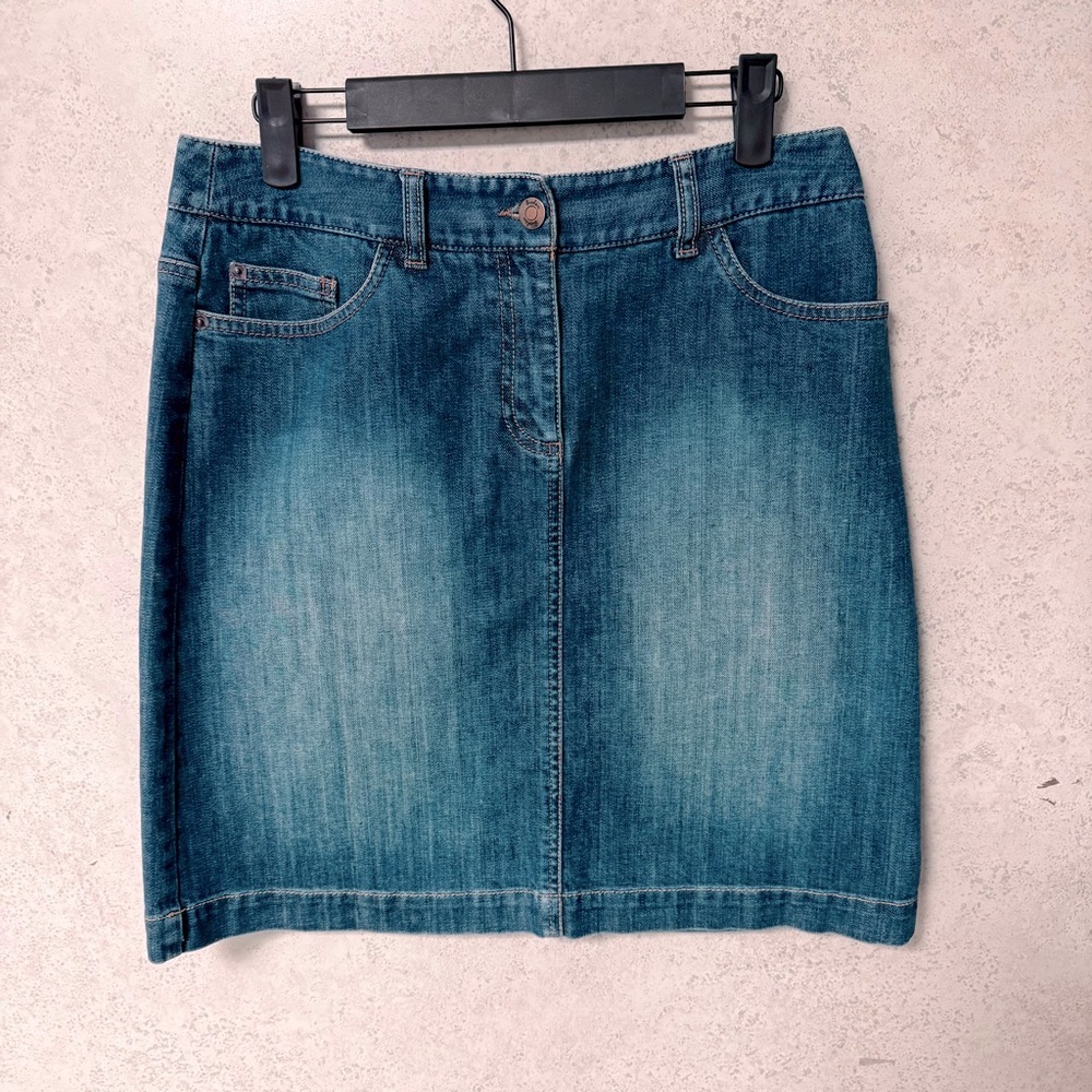 BODEN 6R WOMENS PETITE  DENIM FLIRTY ARTSY POCKETS COMFY‎ GIRLY MIDI SKIRT